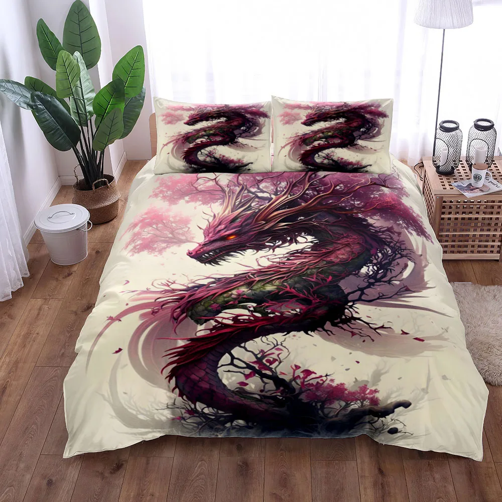 Medieval Pastel Dragon Duvet Cover Set EU Single Double King US Twin Full Queen Size Bed Linen Set