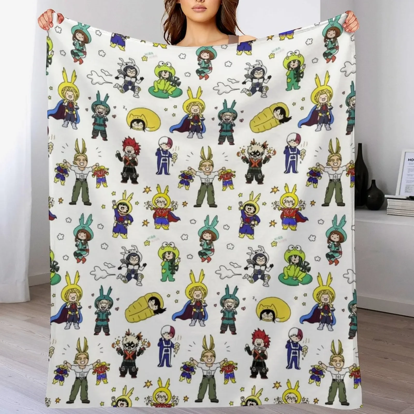 Onesie For All! BNHA Doodle Throw Blanket Blankets For Bed Hairys Blankets