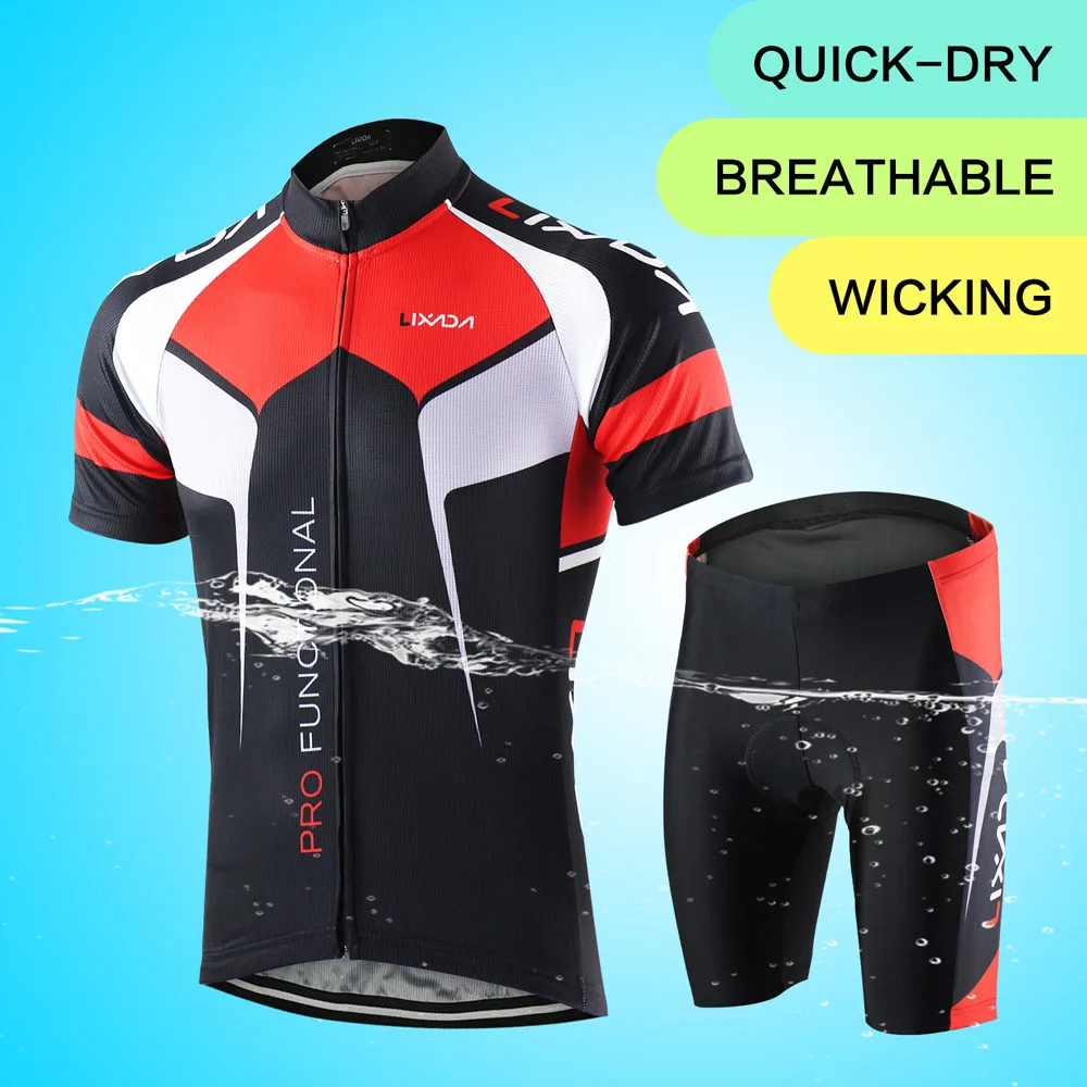 Men Breathable Quick Dry Comfortable Short Sleeve Jersey + Padded Shorts Cycle Clothing Set Riding Sportswear