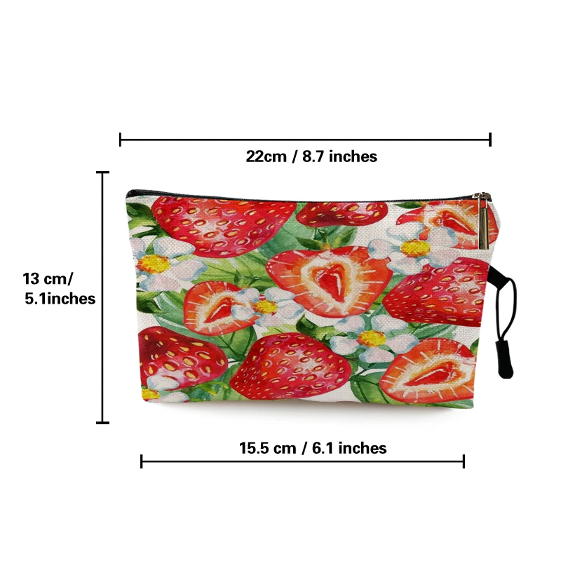 Watercolor Fruit Pattern Cosmetic Bag Lemon Strawberry Print Travel Cosmetic Organizer Makeup Pouch