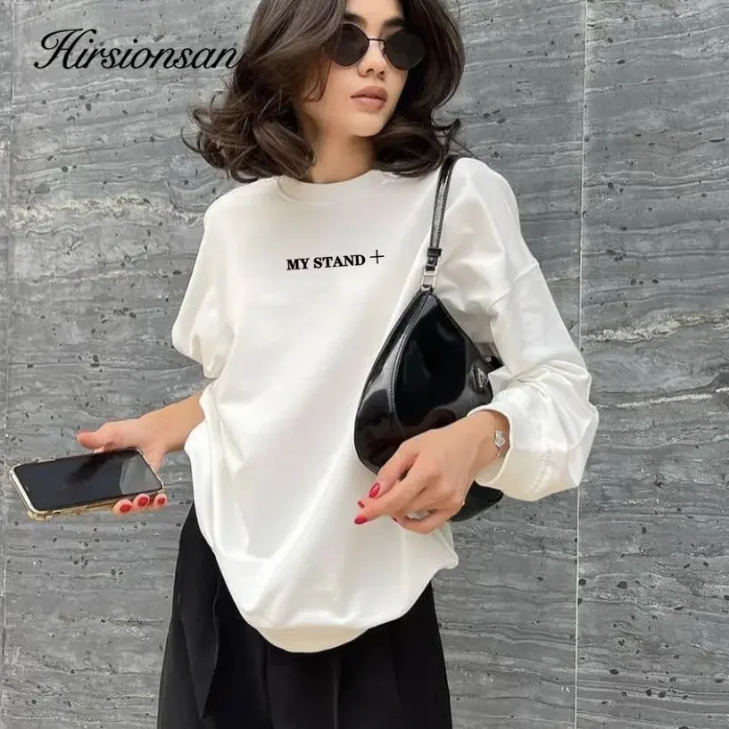 Hirsionsan – sweat-shirt à manches longues pour femmes, imprimé blanc, lettre graphique, sweat à capuche, dames, Streetwear, doux et chaud, vêtements pour filles