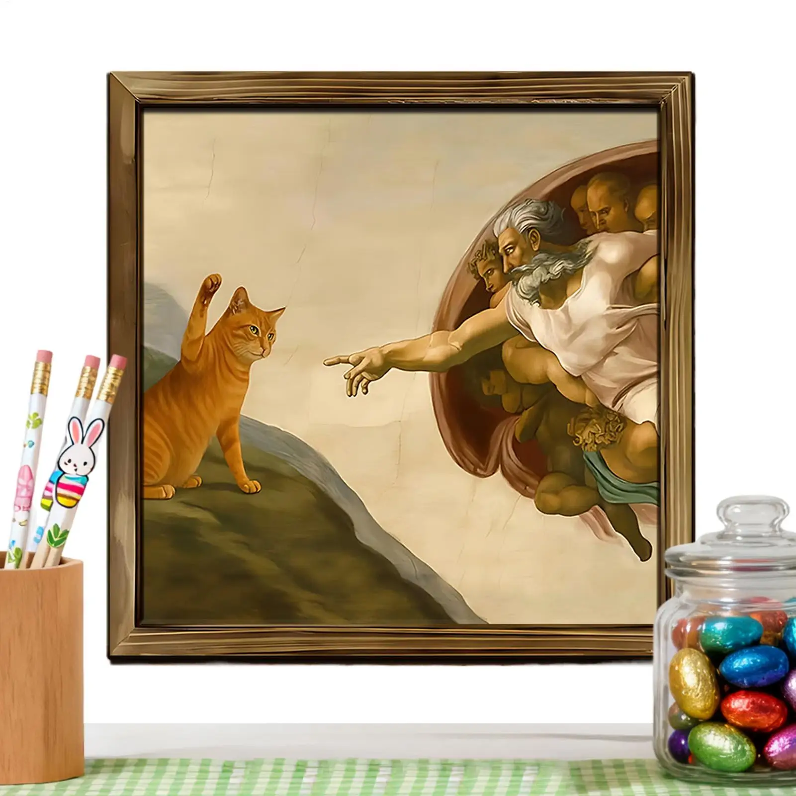 Cat Wall Art 20 X 20cm Framed Vintage Renaissance-Inspired Posters Cat Canvas Wall Art Humorous Wall decoration for Living Room