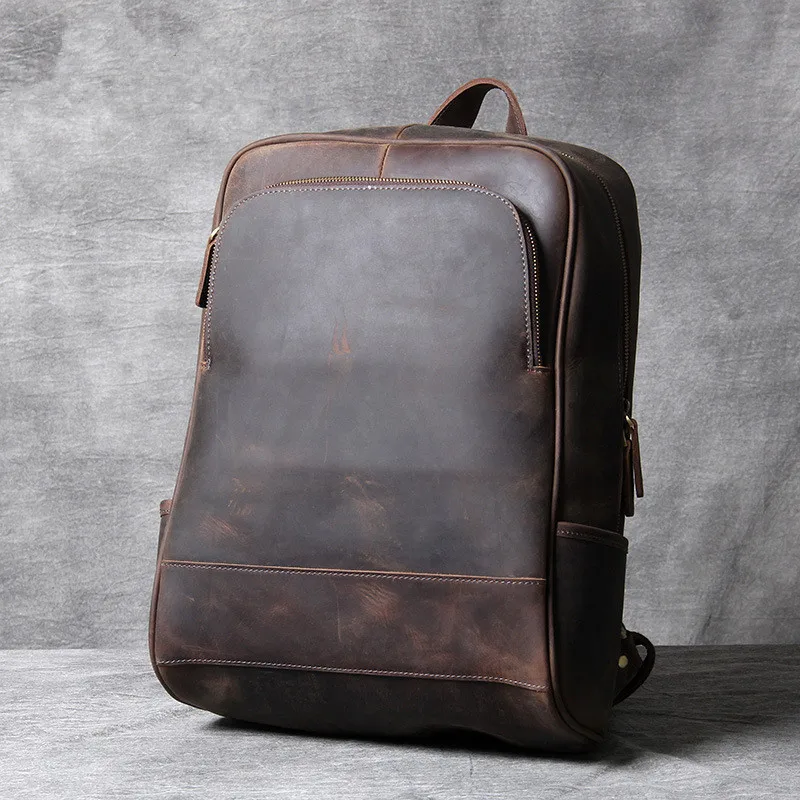 

Simple retro natural genuine leather men laptop backpack fashion luxury crazy horse cowhide work weekend travel bagpack bookbag