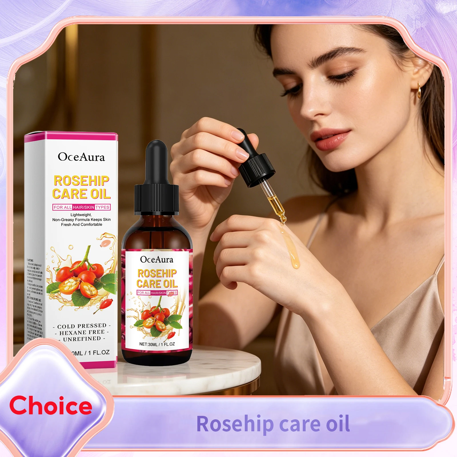 Aceite Esencial de Rosa Mosqueta Natural, Reduce las Líneas Finas, Elimina las Arrugas, Mejora la Elasticidad de la Piel, Repara el Cabello, Hidrata, Aceites para Masajes