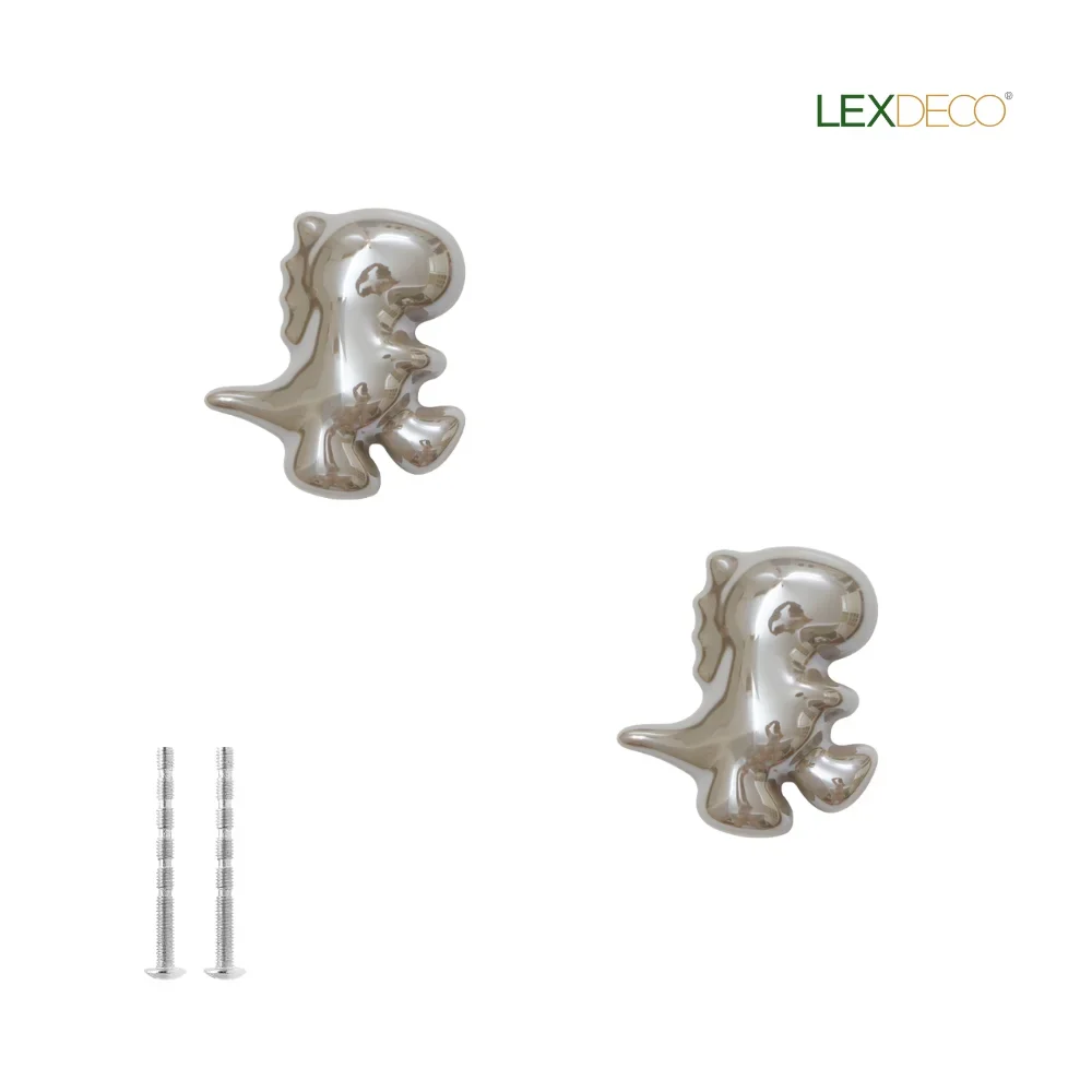 2er-Pack Dinosaurier-Keramikknöpfe – glatte Cartoon-Griffe in 3 Farben (Rosa/Weiß/Klar) – LEXDECO