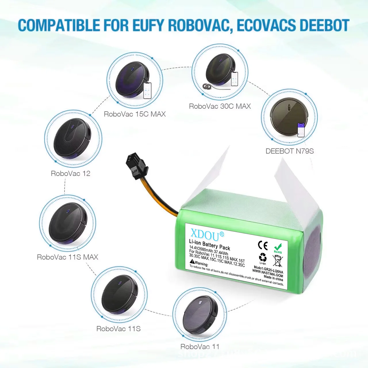 2 Pcs 14.4V 2600mAh Li-ion Replacement Battery for Conga Excellence 990 950 1090 1790 1990 Ecovacs Deebot N79 N79S Eufy RoboVac