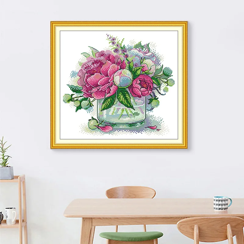

Joy Sunday Pre-printed Cross Stitch Kit Easy Pattern Aida Stamped Fabric Embroidery Set- Paeonia Suffruticosa 2