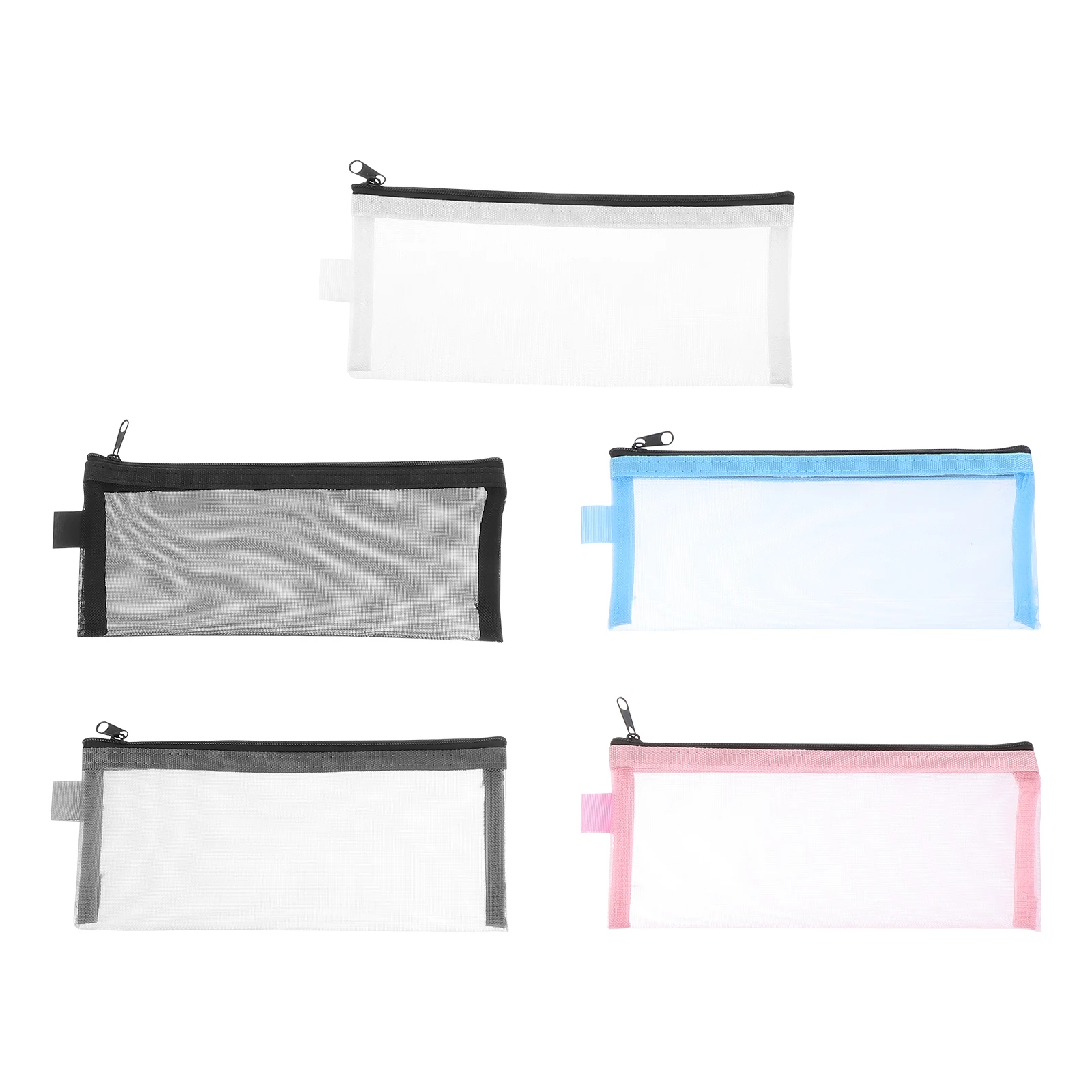5Pcs Pencil Bag Nylon Net Transparent Pen Pouch Roomy Stationery Holder for School Office Simple Portable Design Gift Idea
