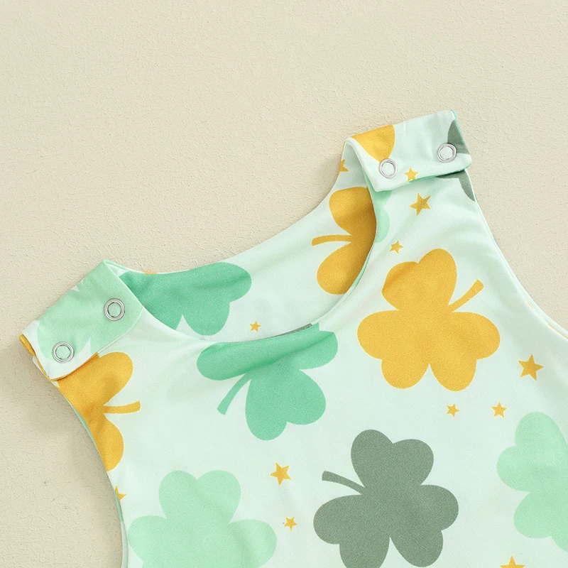 Baby Girls St Patricks Outfit Newborn Irish Day Jumpsuit Infant Sleeveless O Neck Clover Print Casual Romper