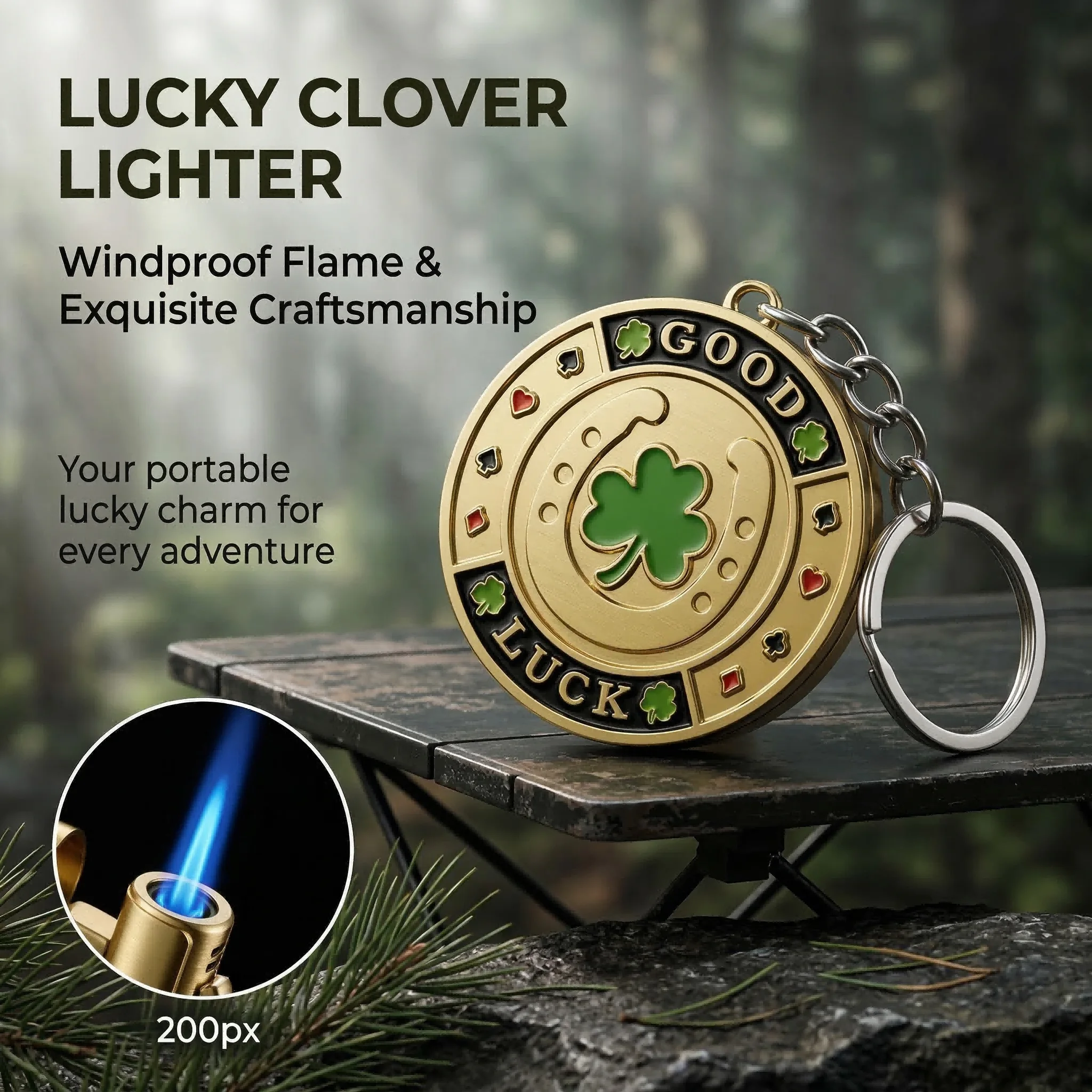 

Good Luck Clover Chip Torch Lighter, Windproof Jet Flame, Metal Keychain Novelty Lighter, Perfect Lucky Gift for Men Carry
