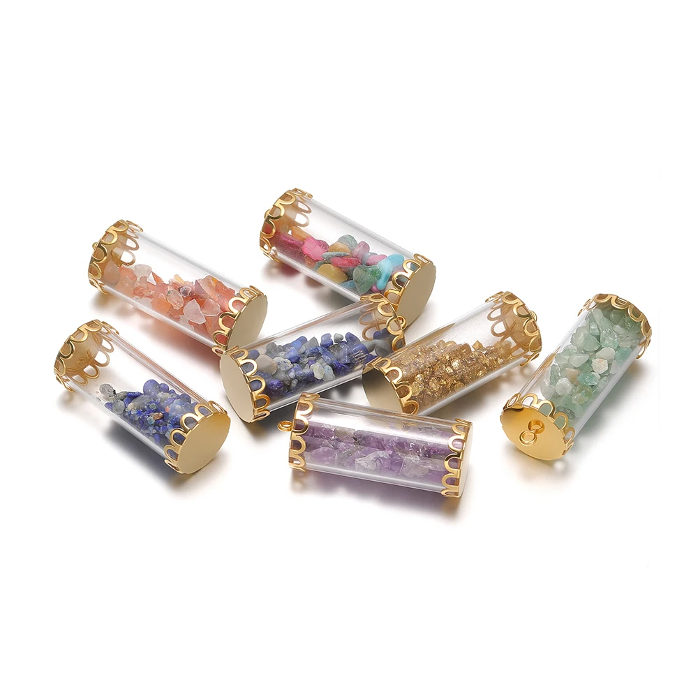 

3pcs Colorful Crushed Stone Wish Bottle Pendants Stainless Steel Charms for DIY Trendy Jewelry Making Bracelet Necklace Material