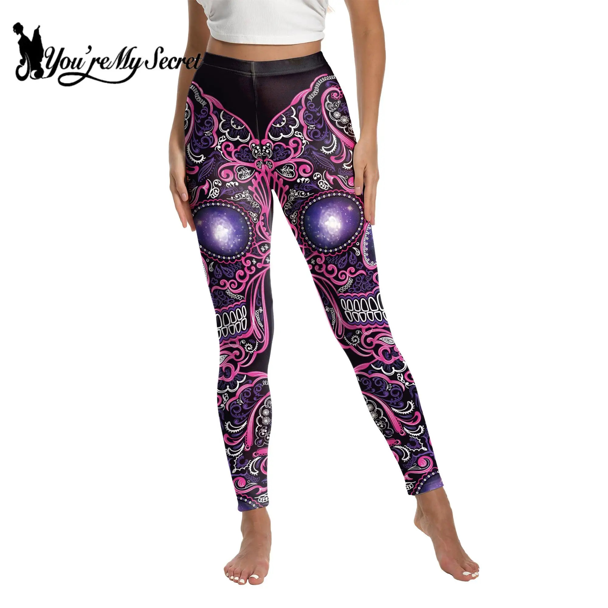 Você é o meu segredo-Caneleiras femininas estilo gótico, vintage, steampunk, céu estrelado, estampadas em 3D, elásticas, fitness, calças femininas sexy