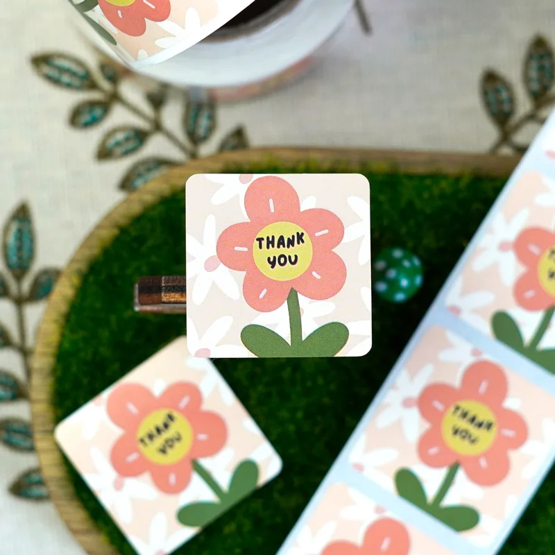 300Pcs/Roll Cute Thank You Stickers 3cm Square Decorative Labels for Small Business, Baking, Gifts, Envelopes, Weddings