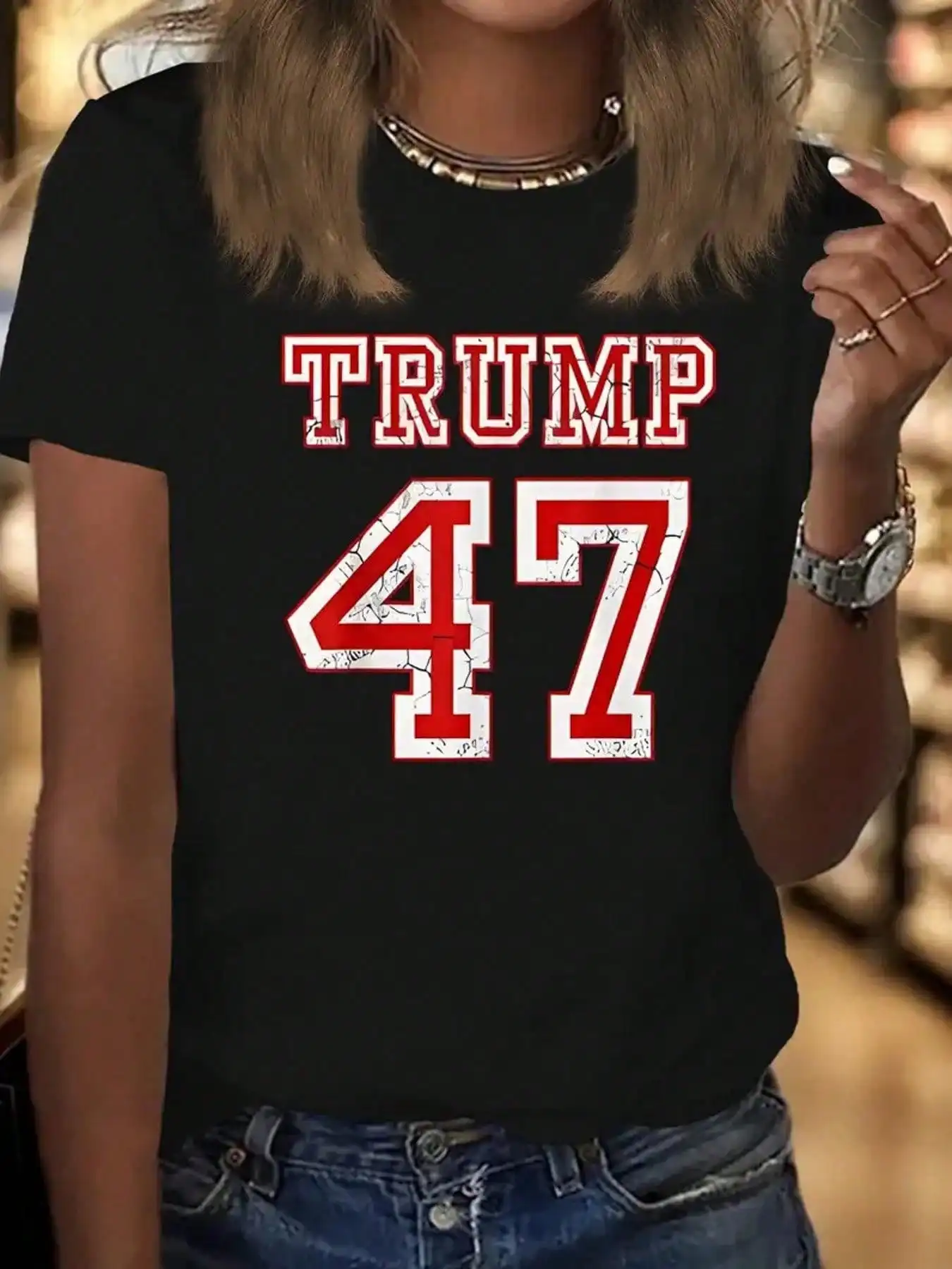 

TRUMP47 Хлопковая женская футболка с буквенным узором, удобная женская футболка с принтом, слегка эластичная, подходит для женщин