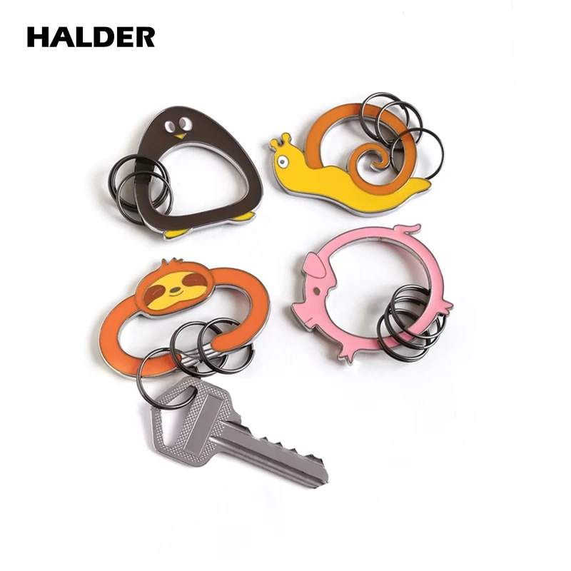 HALDER Cute Pink Pig Key Ring Snail Sloth Key Chain Penguin Keyring Double Sided Pattern Keychain Pendant Jewelry Gift