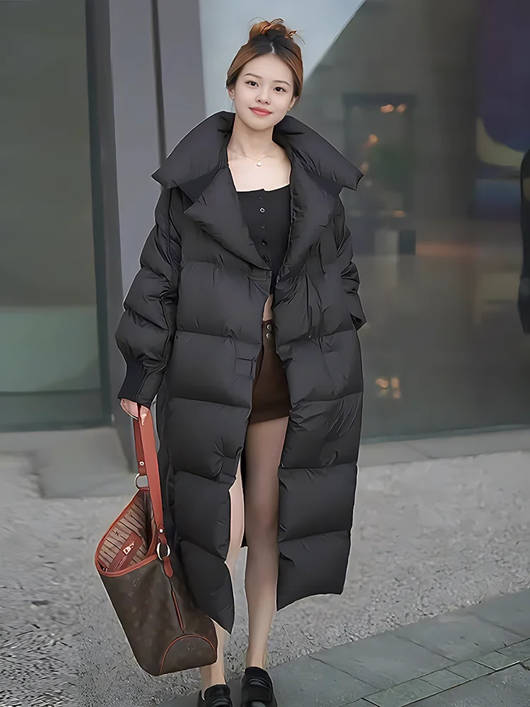 

2024 Winter New Faionable Versatile Thiened Floing Large Collar White Du down Jaet Women's Trendy Commute Sle