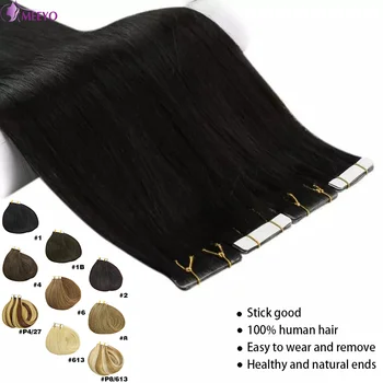 Tape in Hair Extensions Human Hair Straight Natural Adhesive Hair Extensions Brazilian Remy Hair Natural Black Color For Women