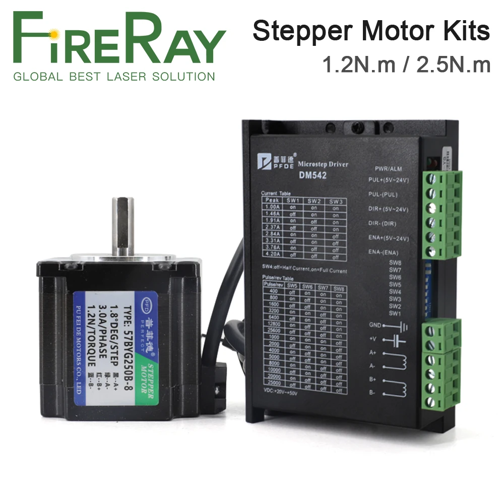 FireRay 1.2N.m 2.5N.m Stepper Motor Driver Kits Shaft Diameter 6.35mm 8mm DM542+57BYG250B/D