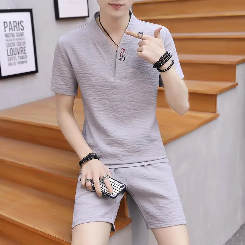 Men's Summer Suit Short Sleeve Shorts Linen Ice Silk Large Size Casual Loose Fashion Design Premium Versatile Slim Trends Brand