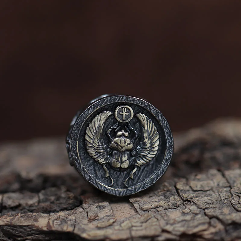 Dung Beetle Ankh Brass Knife Beads Punk EDC Outdoor DIY Paracord Woven Lanyard Pendant Retro Umbrella Rope Bracelets Accessories