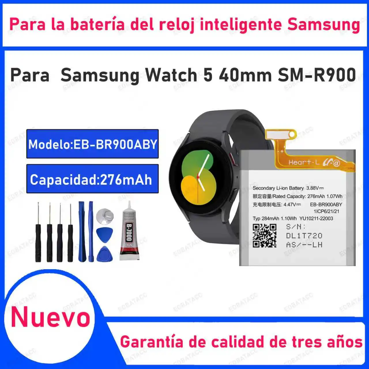100% New High Quanlity EB-BR900ABY 276mAh Replacement Watch Battery For Samsung Watch 5 40mm SM-R900 Smart Watch Batteries