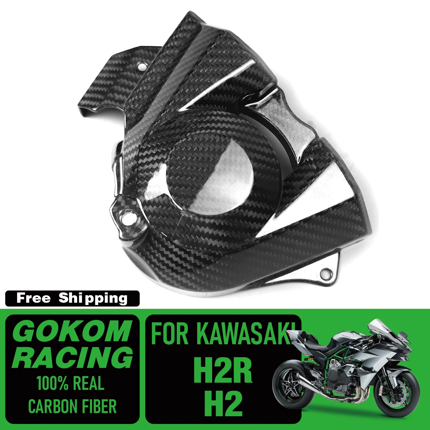 

Gokom Racing FOR Kawasaki H2 / H2R SPROKECT COVER Guard COWLING 100% REAL CARBON FIBER MOTORCYCLE PARTS ACCESSORIES