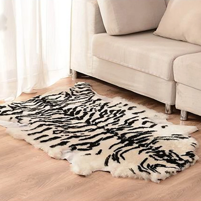 75X110cm Natural Sheepskin Fur Wool Simulation Tiger Leopard Skin Carpet Bay Window Floor Mat Sofa Chair Car Cushion Home Decor