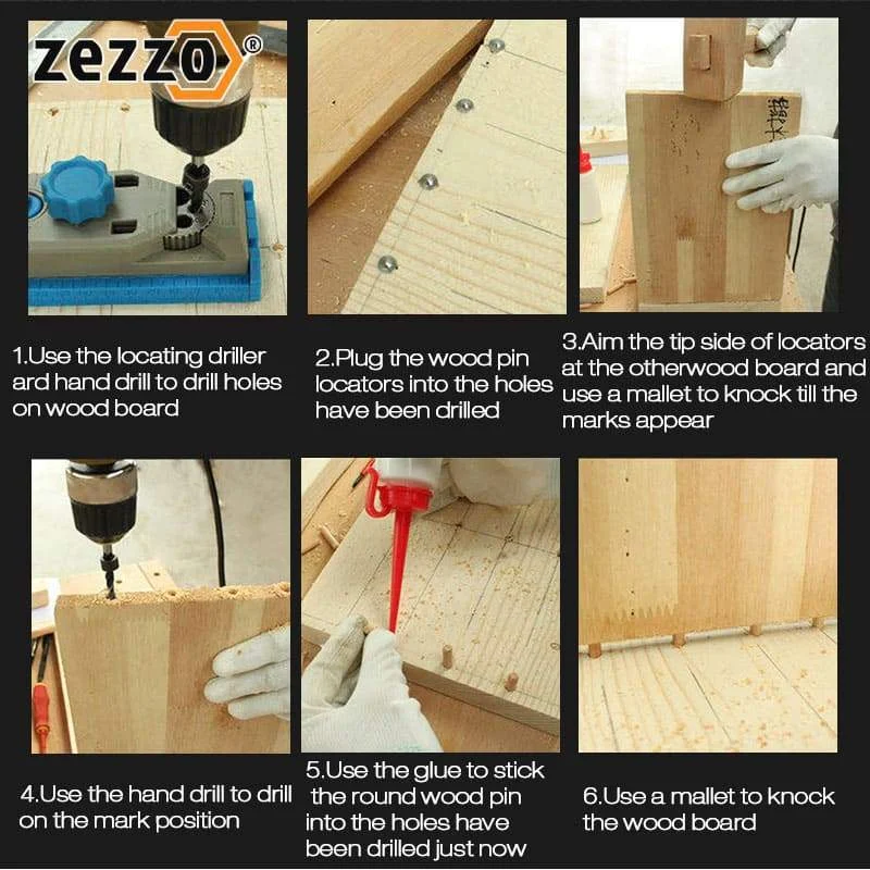 Ensemble de 6 localisateurs de goupilles en bois, 4mm-12mm, points centraux multiples, outil de joint 11%, marqueur de bois