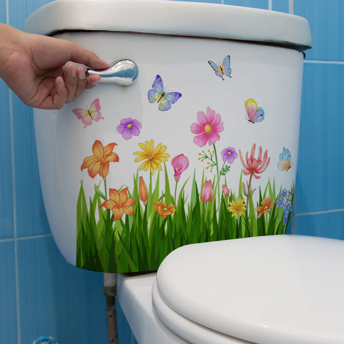 M21 Pflanzen Blumen Schmetterlinge Toiletten aufkleber Badezimmer Toiletten abdeckung Aufkleber Kühlschrank Wanda uf kleber WC für die Heim dekoration – Detail 2