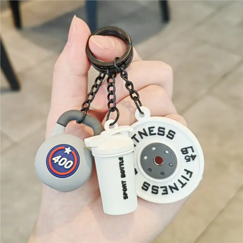 Gym Gifts for Gym Lovers DlY Silicone Dumbbell Keychain Fitness Trainer Gift Backpack Car Key Pendant New Barbell Keychain