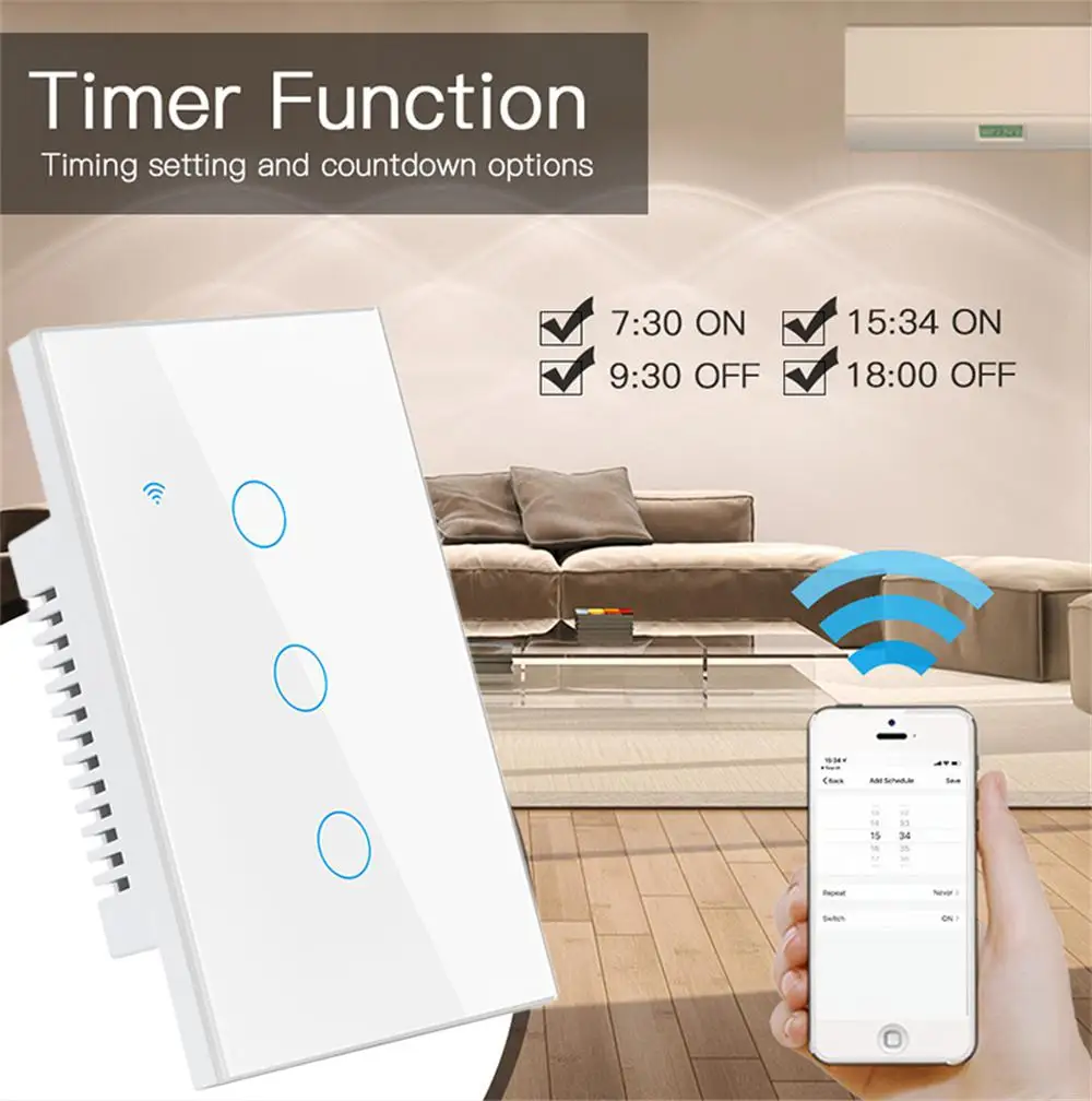 Tuya WiFi US Smart Light Switch 120 Type Wireless Wall Touch Panel 1/2/3/4 Gang Wall Button Smart Life Support Alexa Google Home