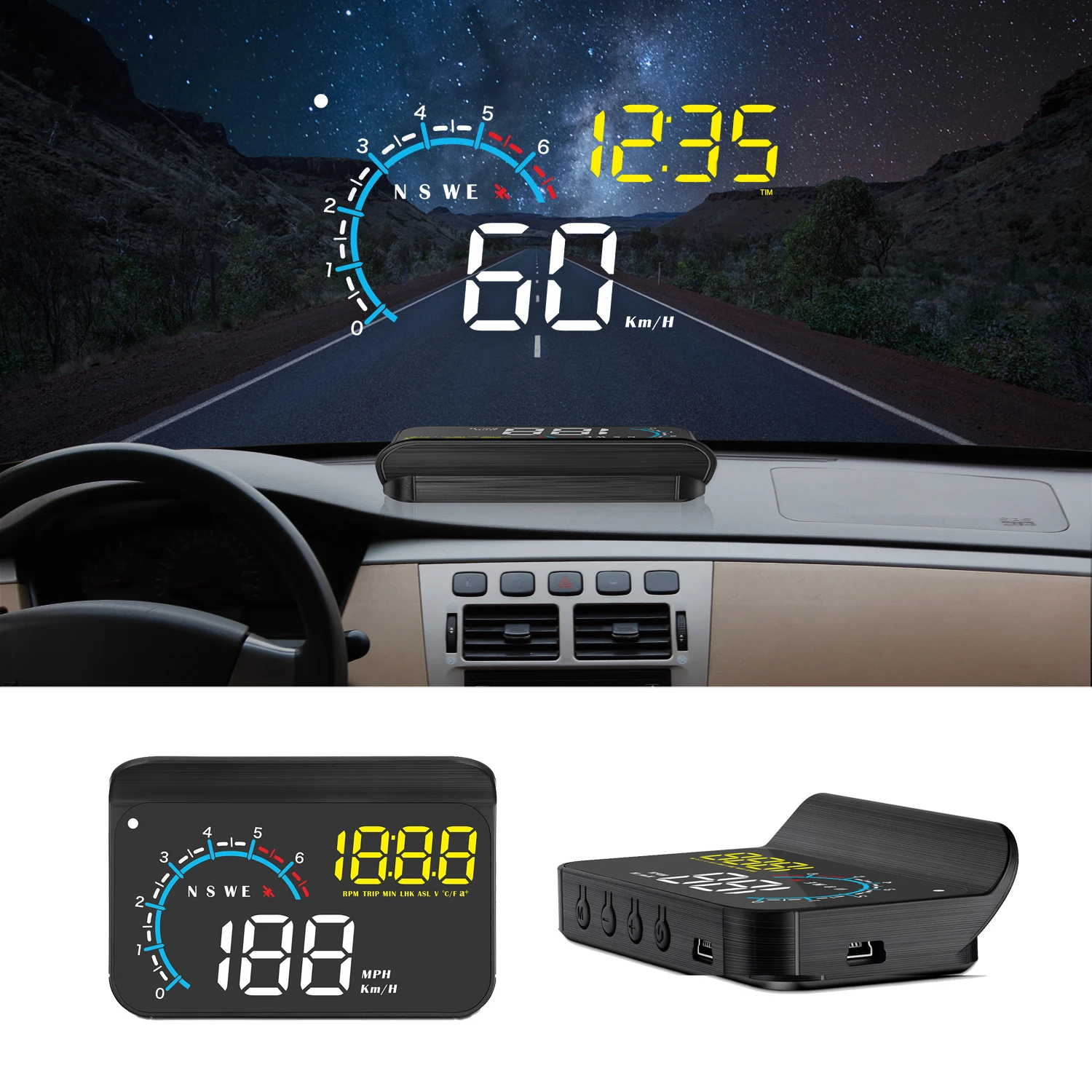

2026 HUD M12 OBD2 Head up Display Universal GPS Speed Auto Electronics LED Water Temp Clock Display Head up Diagnostic