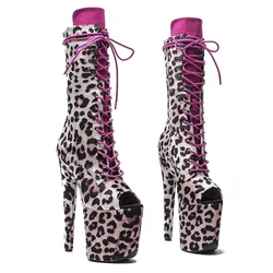 Leecabe 20cm/8inches Leopard  Upper Open toe  Fashion  High Heel platform   Pole Dancing boots