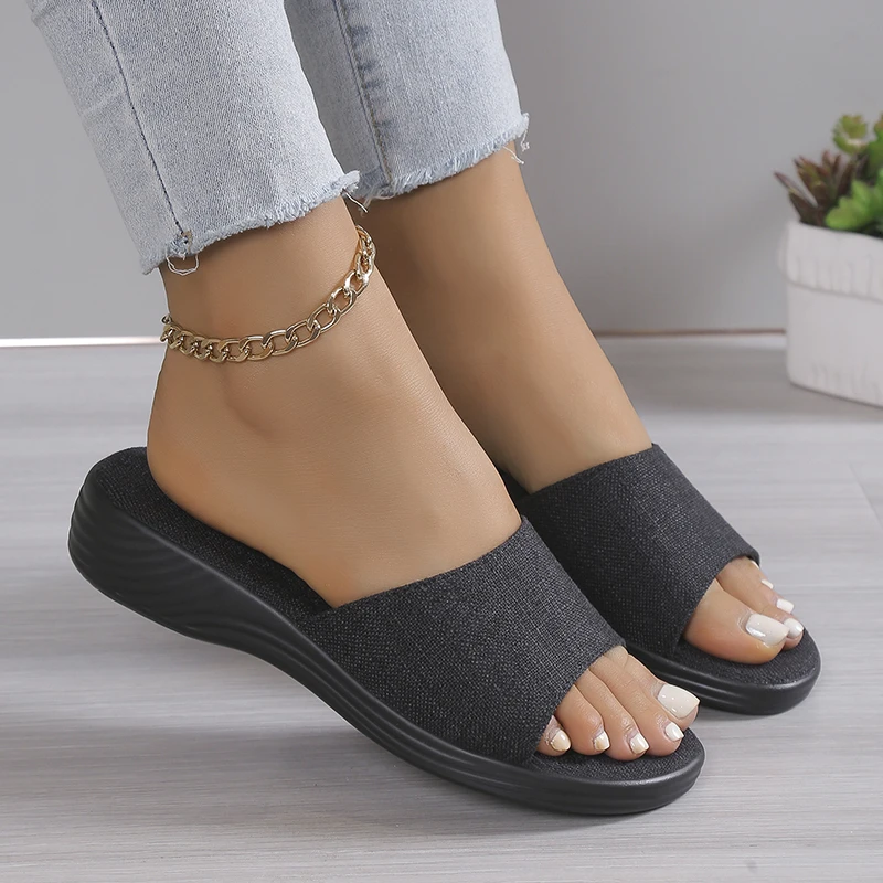 DOGHC-Zapatillas De Tela Antideslizantes Para Mujer, Zapatos De Tacón Con Plataforma Suave, Chanclas Informales De Uso Diario