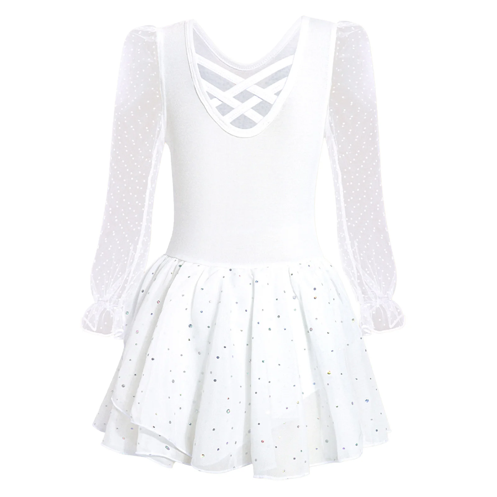 

Children Gymnastics Ballet Leotards Kids Girls Ballet Dance Dress for Practice Performance V-neck Mesh Tutu Princess Dress