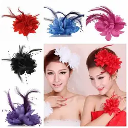 Tocado elegante para el cabello, pinzas para el pelo, diadema de plumas, malla de flores, fiesta de té, boda, novia, Floral, decoración para el cabello de cóctel