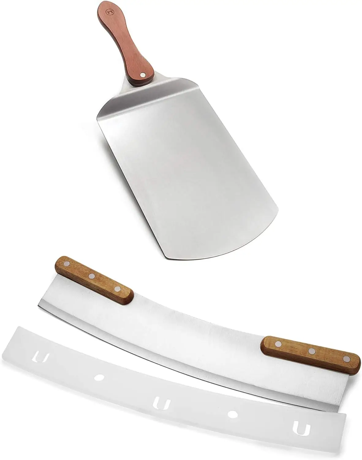 

Pizza Peel and Rocking Cutter Tool, 2- Piece Set, Stainless Steel With Wood Handle