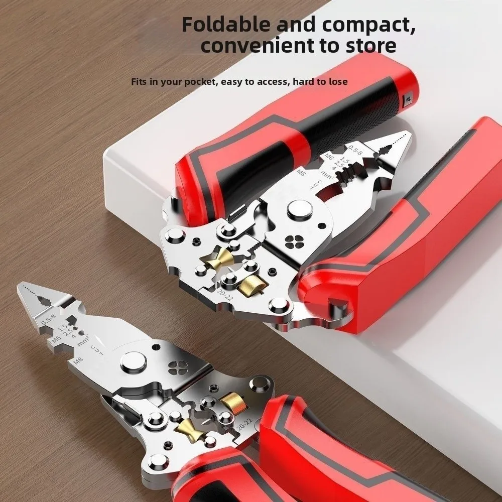 Foldable Wire Stripping Pliers 16 in 1 with Voltage Tester Electrician Pliers Terminal Crimping Tool Rechargeable