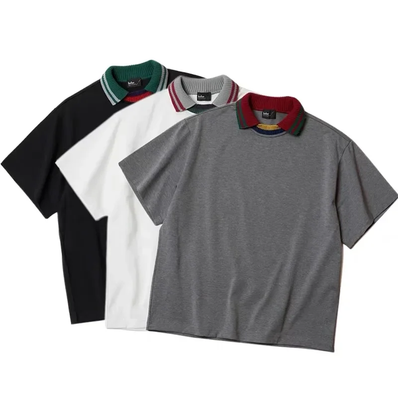 KOLOR contrasting striped edge collar cotton short-sleeved T-shirt