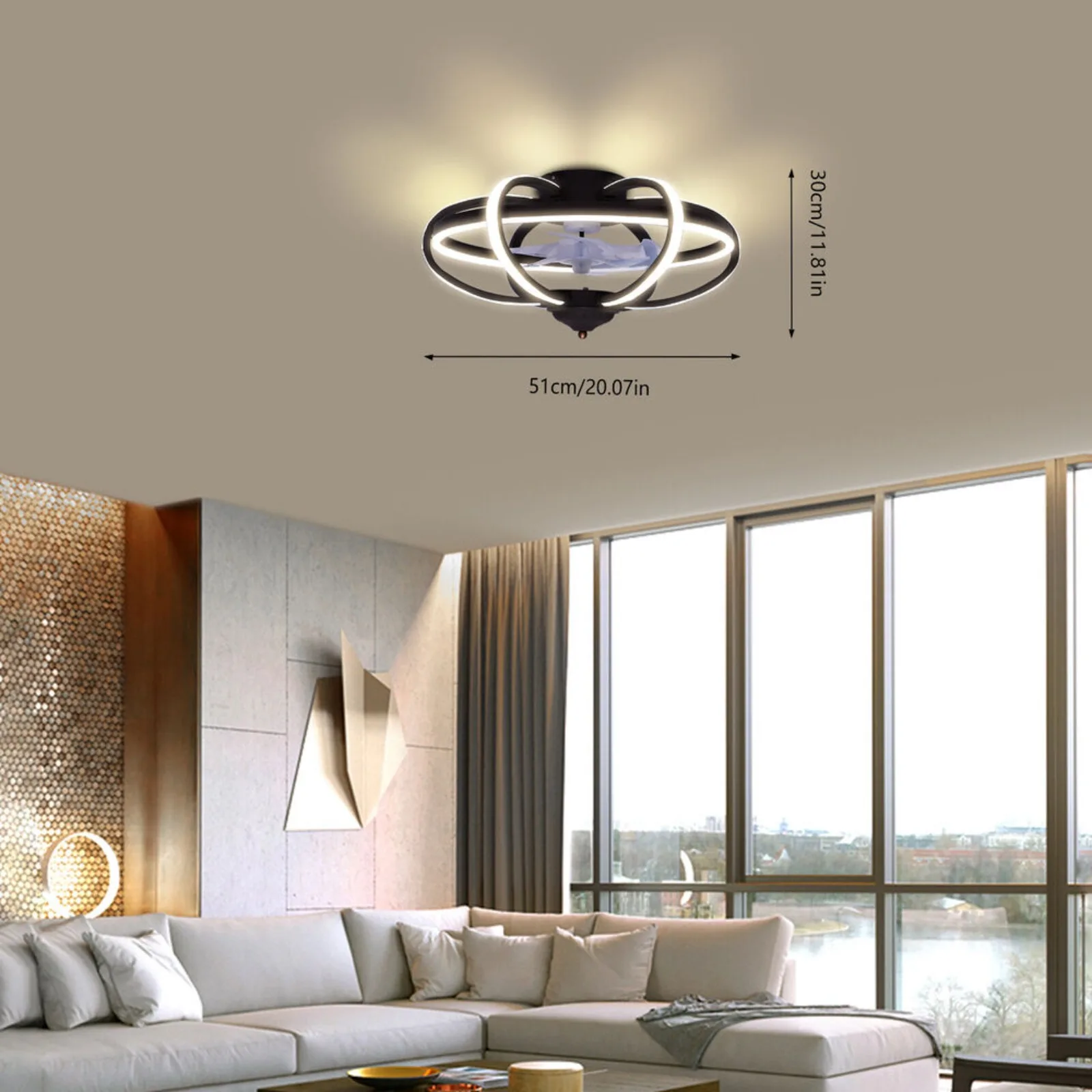 

US Modern Ceiling Fan Light Flush Mount Dimmable Lamp Chandelier LED+Remote Control