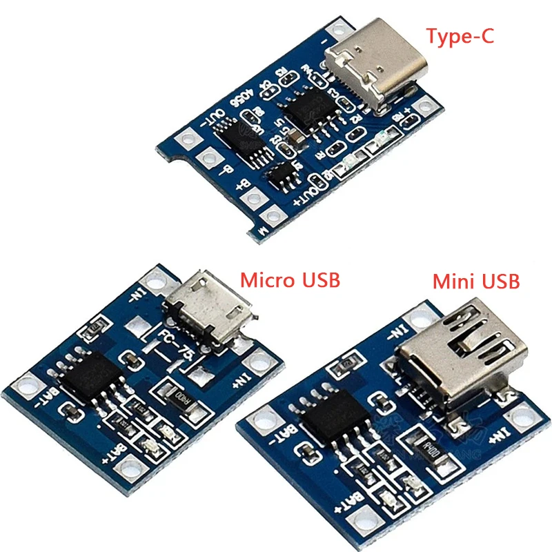 TP4056 Lithium-Batterie-Ladegerät-Modul, 5 V, 1 A, tragbares Batterie-Ladegerät, Typ C, Micro-Mini-USB, 4,5 V-5 V, für Lithium-Batterie