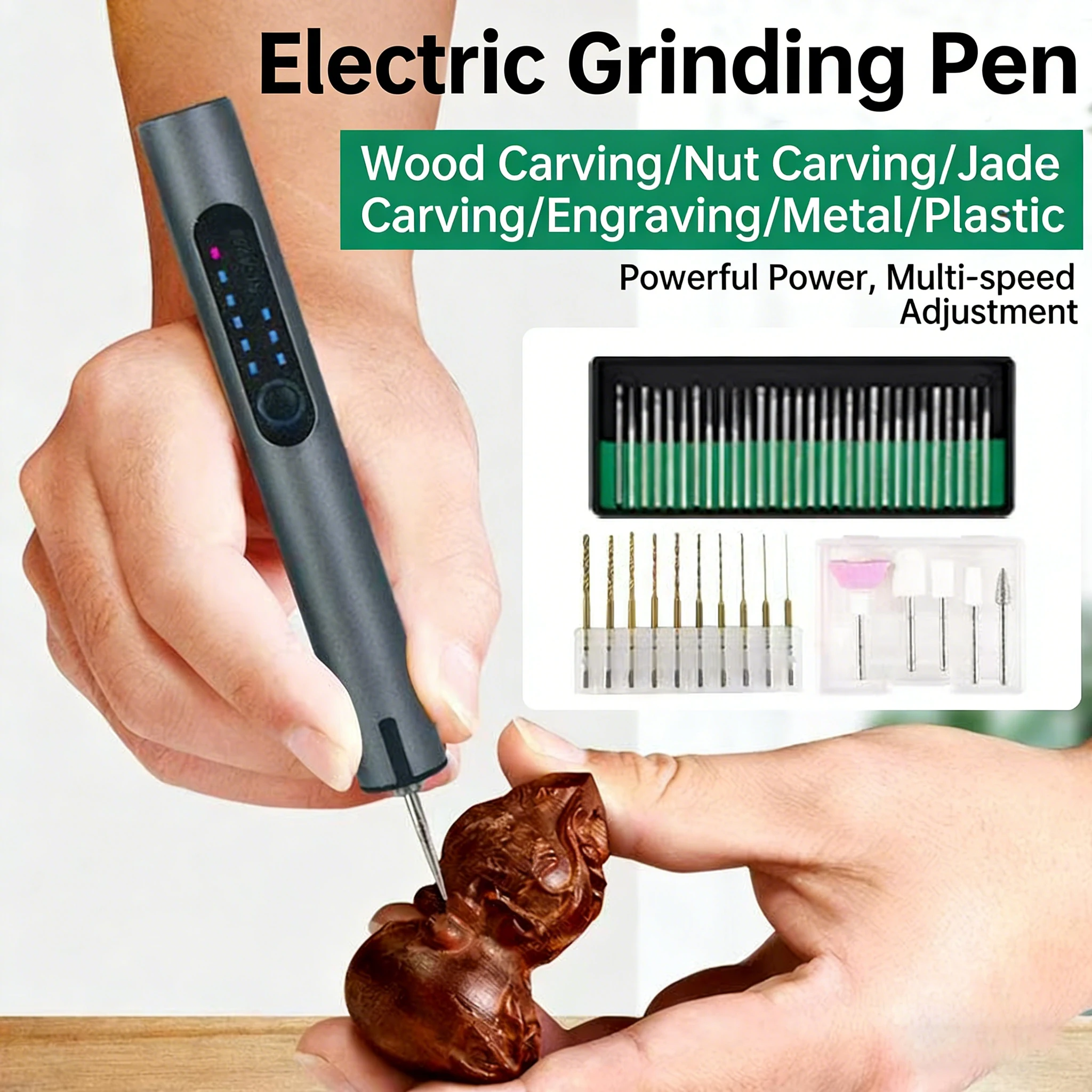 

Cordless Electric Engraving Pen Rechargeable Mini Grinder Kit with 3-Speed 30+ Accessories for Wood Carving DIY Carving Nail Art