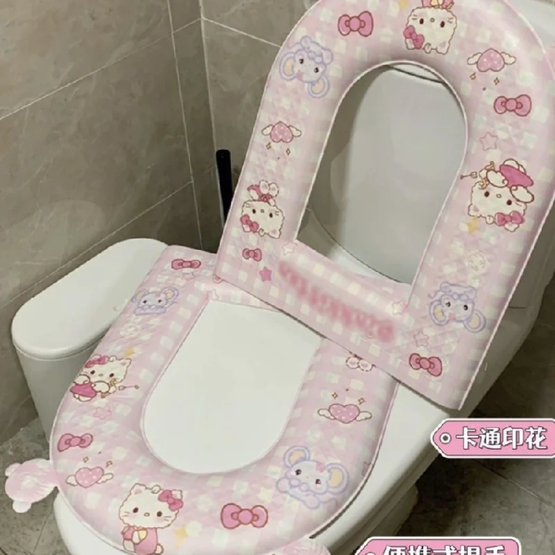 Sanrio Cartoon Waterproof Toilet Seat Cushion Hello Kitty Adhesive Type Washable Four Seasons Large U Shaped Toilet Pad Ferrule