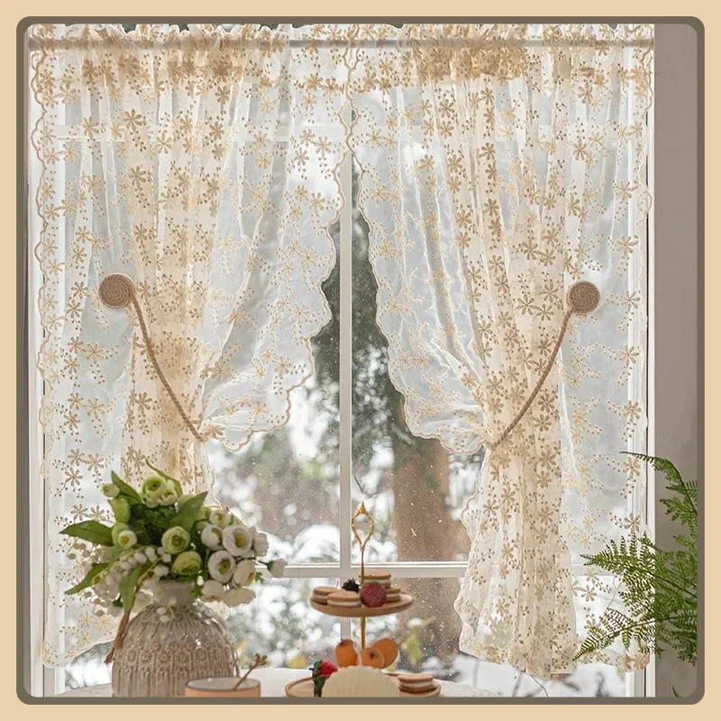 

DZQ French Lace Tulle Curtains for Living Dining Room Bedroom Brand Flower Embroidery Window Door Curtain Customizable Size