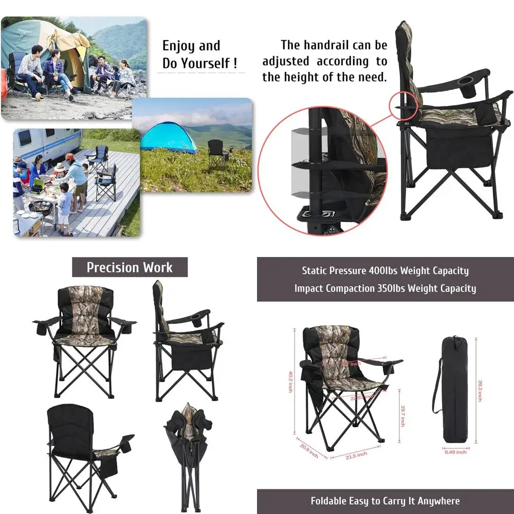 

Складное кресло для кемпинга увеличенного размера, сверхпрочное, для улицы, сада, портативное, выдерживает до 180 кг, с утолщенной оксфордской тканью и подлокотниками