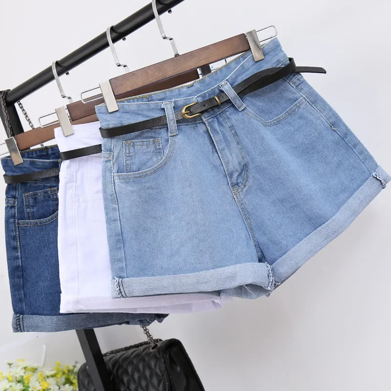 

2024 Summer Women's clothing High-waisted short jeans Cotton for women Loose legs wide pants Shorts Jeans without belts