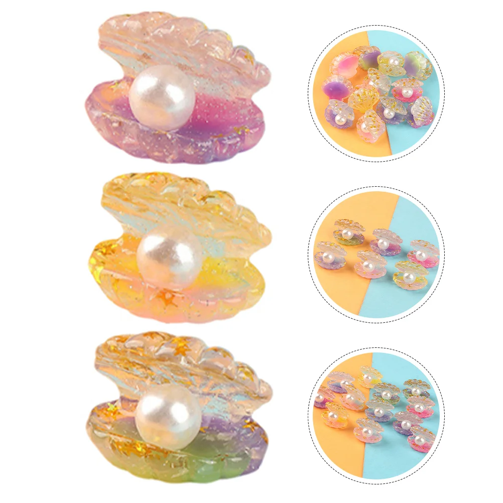 16 Pcs Faux Pearl Charm Simulated Shell Garden Miniature Ornament Phone Case with Fish Tank Decorations