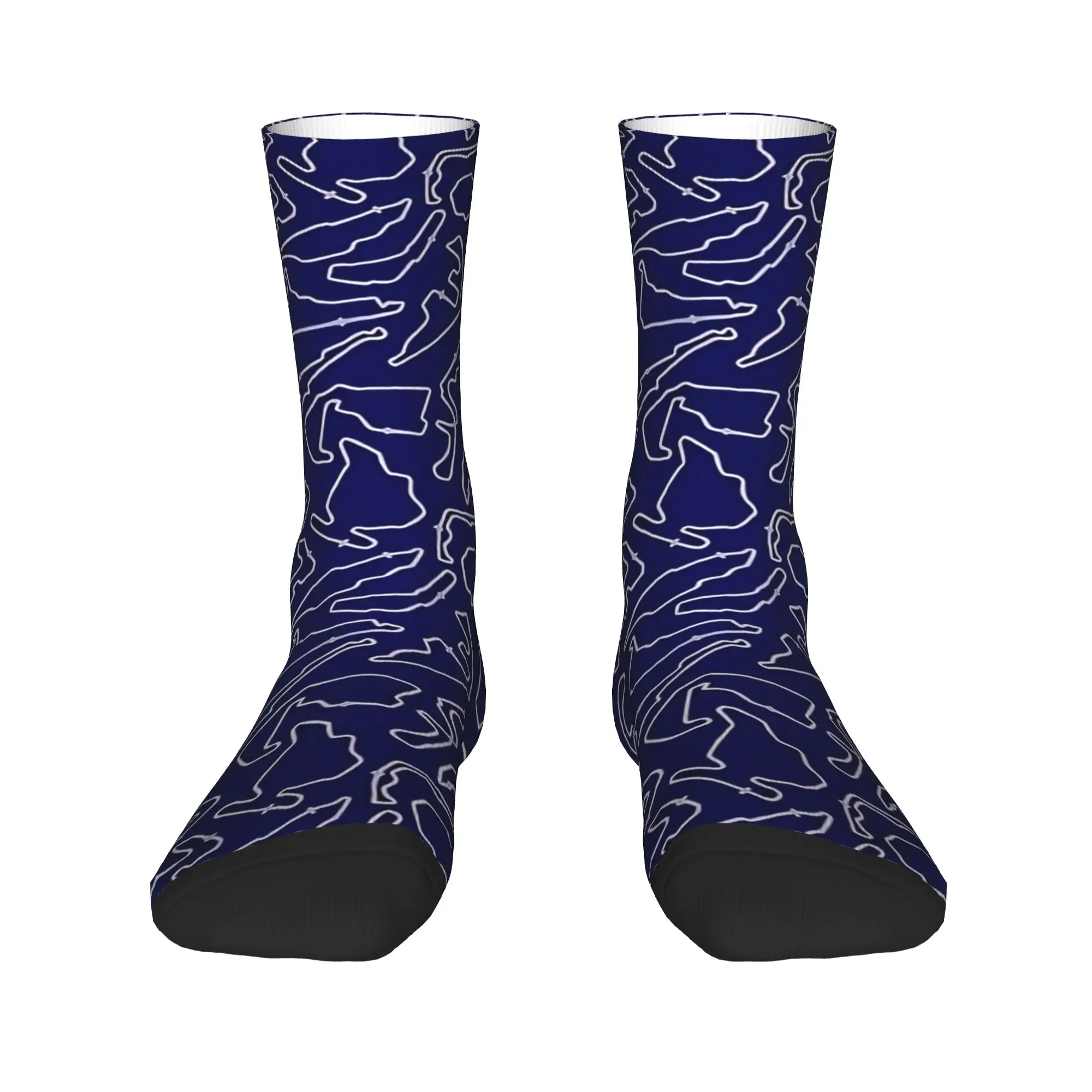 Race Tracks In Navy Blue Socks  Graphic Stockings Non Slip Men Socks Medium Soft Autumn Casual Skateboard Socks
