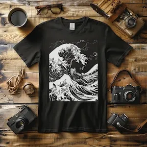 The Great Wave off Kanagawa Shirt,Hokusai T-Shirt,Black and White T-Shirt, Aesthetic T-Shirt, Japanese Shirt, Aesthetic Clothing