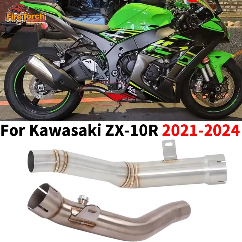 Slip On For Kawasaki Zx-10R Zx10R Zx 10R 2011 - 2024 Motorcycle Exhaust Middle Link Pipe Connect Original Muffler Escape Moto